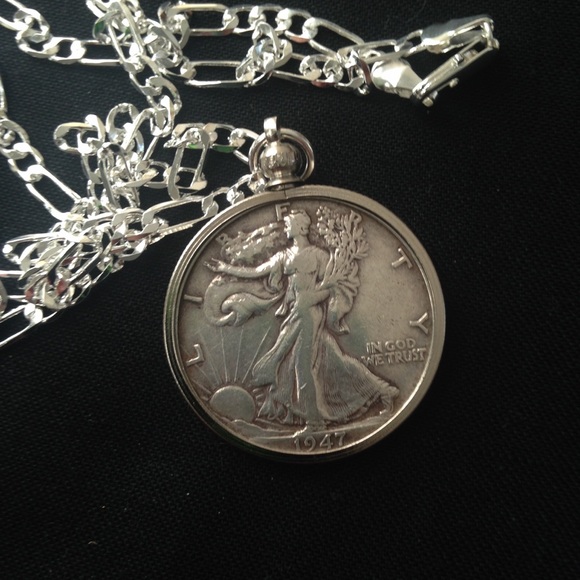 1947Silver Half Dollar Coin, 18in 925 Chain - Picture 3 of 8